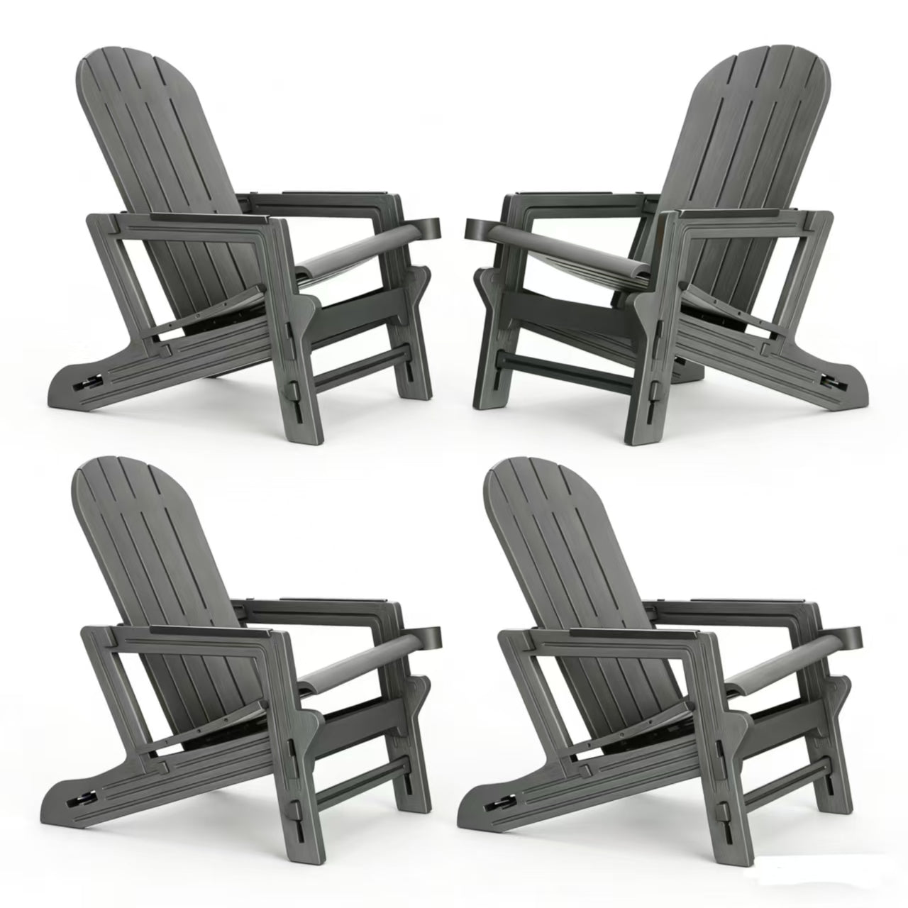 Walsunny Folding HDPE Adirondack Chair, All-Weather Outdoor Fir Pit Chairs with Dual Cup Holders for Outdoor Patio Garden Backyard,Black