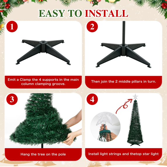 Walsunny 6FT Pop-Up Christmas Tree;Pre-Lit Christmas Tree with Bluetooth Connection and App Control for Indoor Holiday Decor,Outdoor Yard Decor