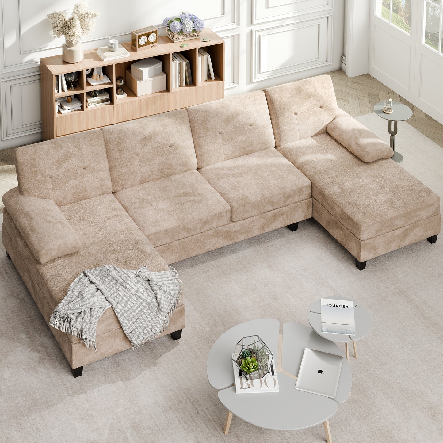 Walsunny U-Shaped Sectional Sofa Couch, 4 Seat U Shaped Oversized Clearance Sofa Set with Double Chaise for Living Room