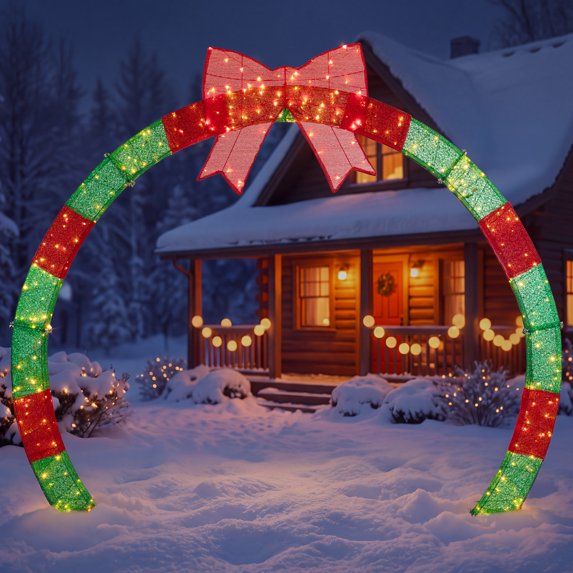 Walsunny Oversized 8.8 FT Christmas Archway,Outdoor Holiday Decoration with Large Illuminated Bow,300 LED Lights