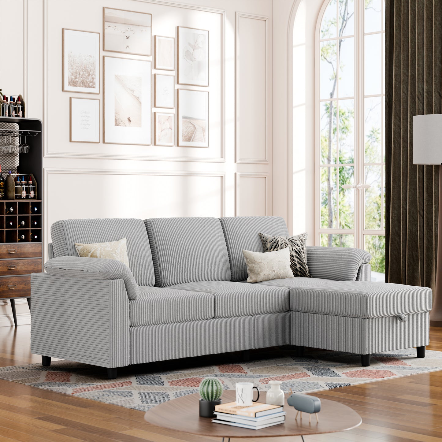 Walsunny 79.4" Sectional Sofa with Movable Storage Ottoman, L-Shaped Convertible Sofa Couch for Small Living Room