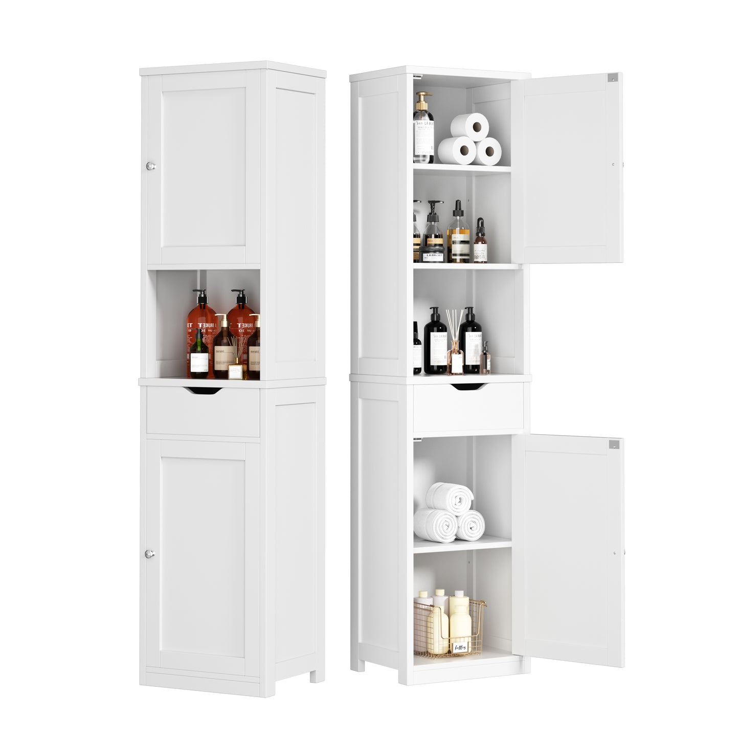 Walsunny Tall Kitchen Storage Pantry Cabinet, 64H Freestanding Bathroom Storage Cabinet, Narrow Cabinet with Adjustable Shelves, Open compartments for Small Spaces, Bathroom, Living Room