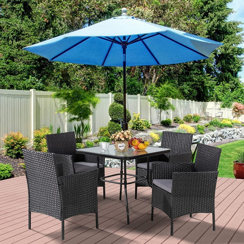 Walsunny 4 Pieces/5 Pieces Patio Dining Set, Square Glass Table