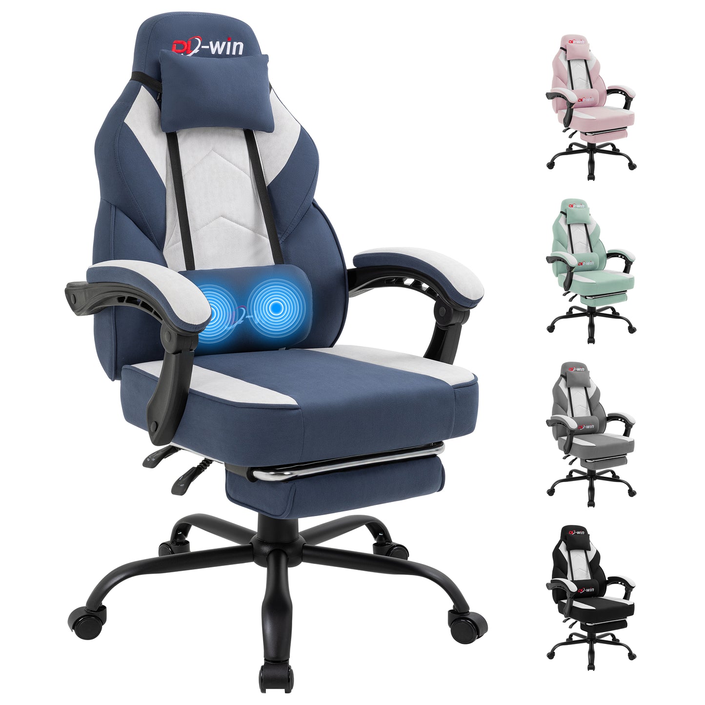 Walsunny Ergonomic Gaming Chair, Office Chair with High Back and Lumber Support, Swivel Racing Chair with Adjustable Pillows & Footrest