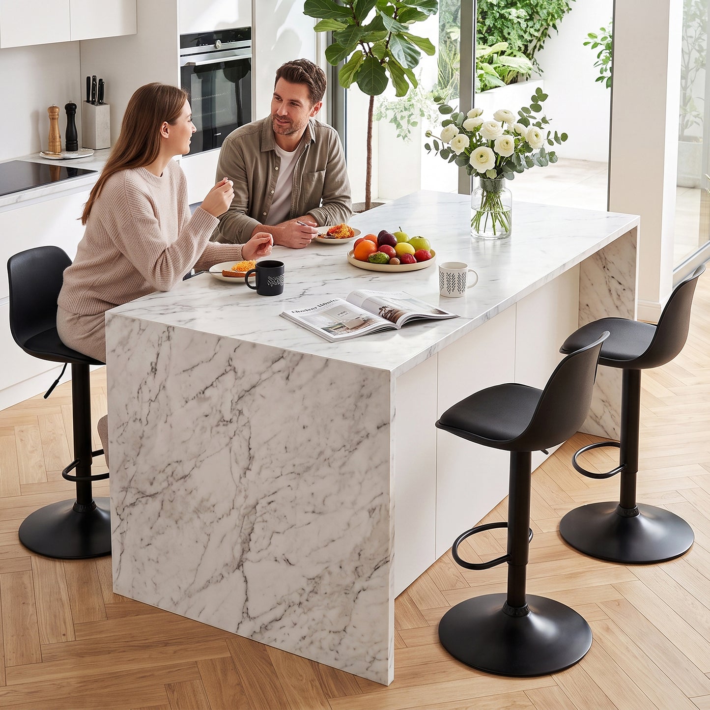 Walsunny Adjustable Bar Stools Set of 2 Counter Height Bar Chairs PU Leather Swivel Bar stools with Back for Kitchen Island Home Black