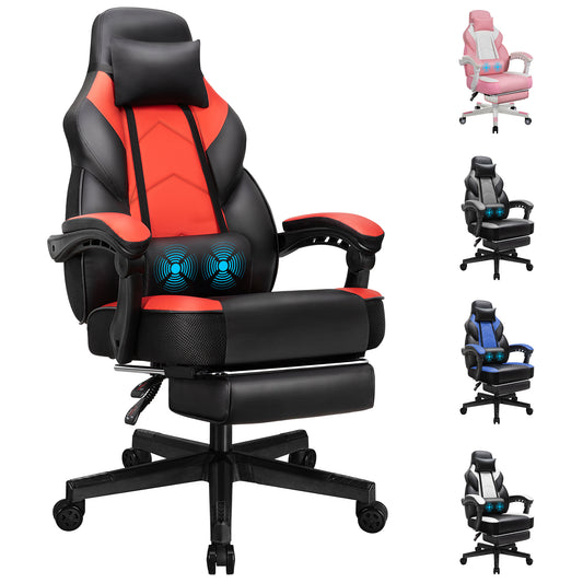 Walsunny Ergonomic Gaming Chair, Reclining Computer Gamer Chair with Footrest and Massage Lumbar, Swivel Racing Style Office Chair