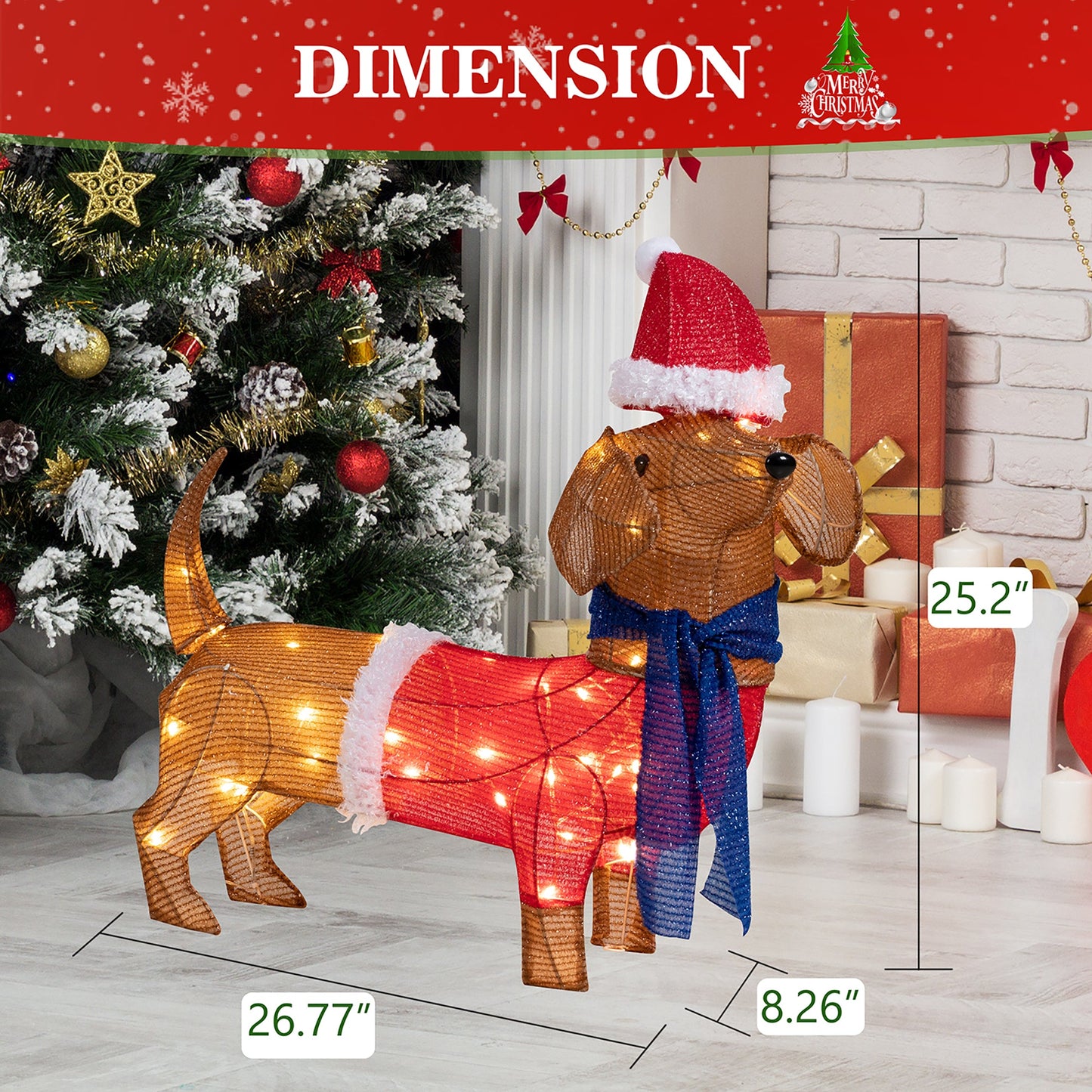 Walsunny LED Lighted Christmas Tinsel Wiener Dog, Yard Lights