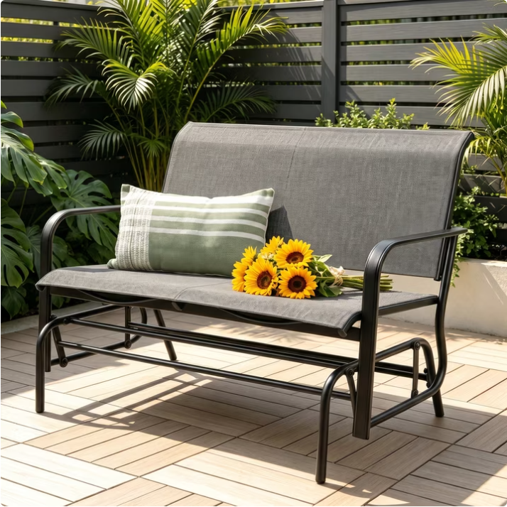 Walsunny 2 Person Outdoor Glider Bench, Patio Loveseat Rocking Chair with Powder-Coated Steel Frame and Breathable Textilene Fabric for Porch Backyard Garden, Gray