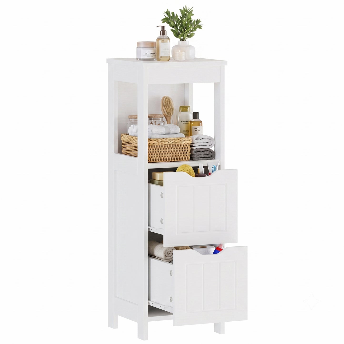 Walsunny Bathroom Storage Cabinets Floor Cabinet Organizer Freestanding Narrow Cabinet with Drawer Open Shelf for Bathroom Laundry