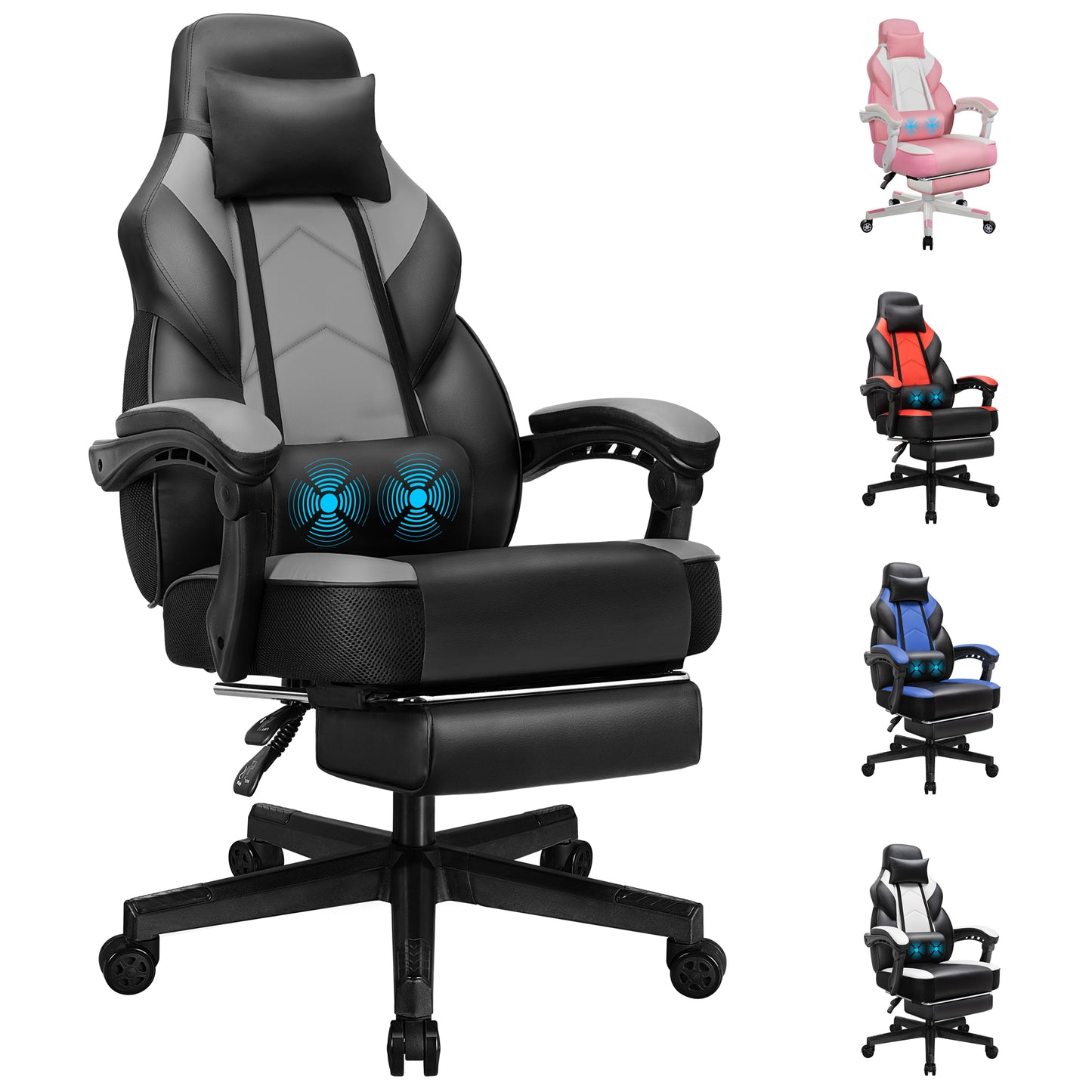 Walsunny Ergonomic Gaming Chair, Reclining Computer Gamer Chair with Footrest and Massage Lumbar, Swivel Racing Style Office Chair