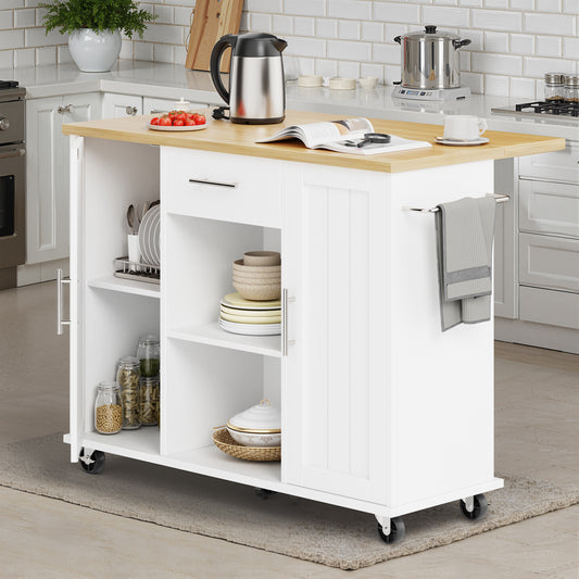 Walsunny Kitchen Islands Carts with Drop Leaf Table 1 Drawer 5 Wheels 2 Magnetic Doors Rolling Storage Cabinet