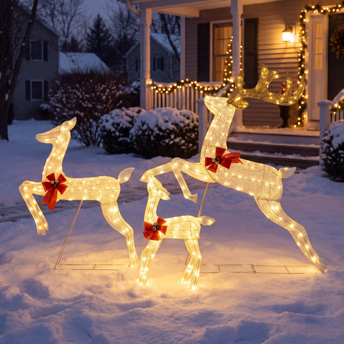 Walsunny 60’’3-Piece Reindeer Family Set,Lighted Christmas Deer Set with Stakes,330 LED for Yard, Garden, Lawn, Outdoor, Indoor