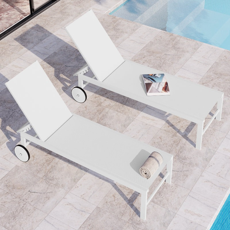 Walsunny Patio Furniture 2 Pieces Outdoor Lounge Chairs With Wheels#color_white