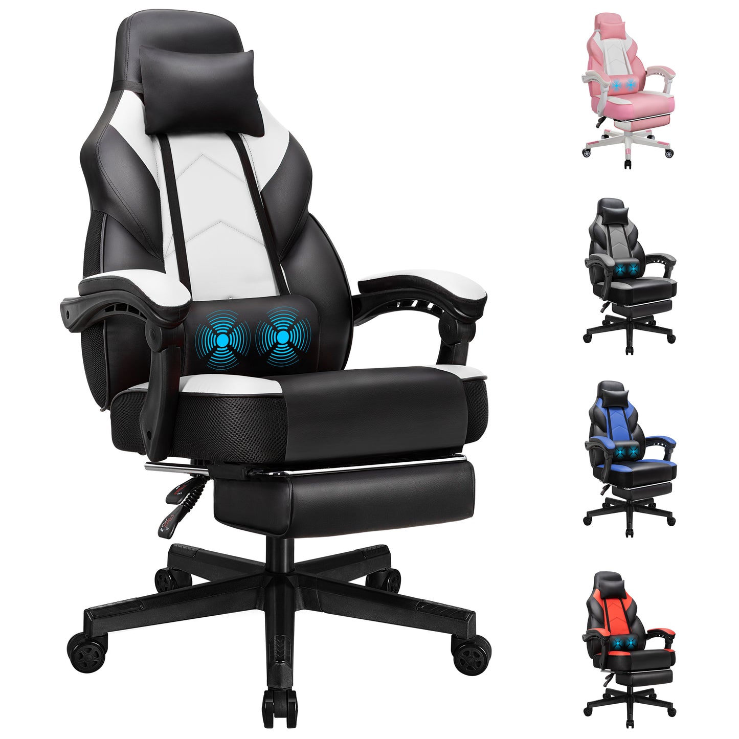 Walsunny Ergonomic Gaming Chair, Reclining Computer Gamer Chair with Footrest and Massage Lumbar, Swivel Racing Style Office Chair