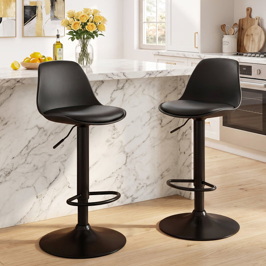 Walsunny Adjustable Bar Stools Set of 2 Counter Height Bar Chairs PU Leather Swivel Bar stools with Back for Kitchen Island Home Black