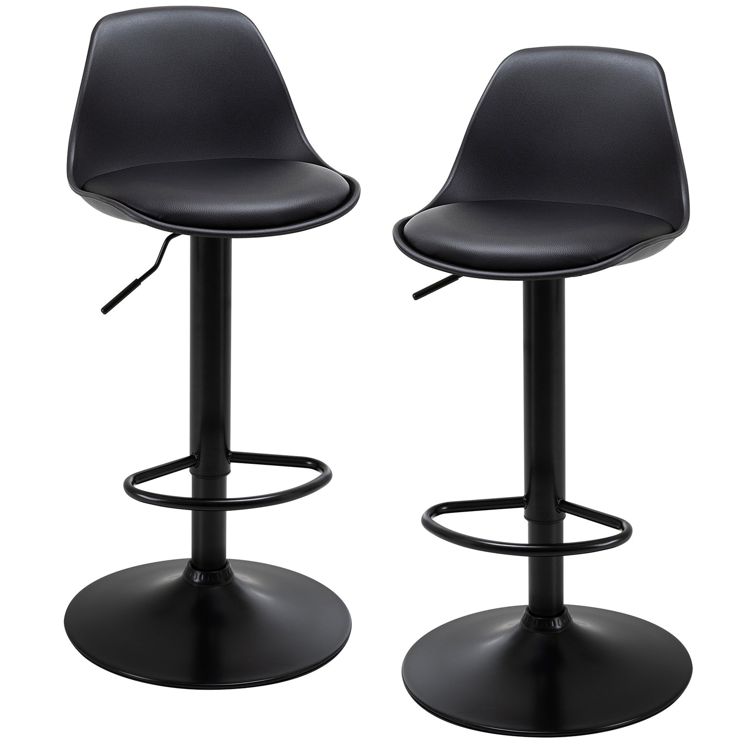 Walsunny Adjustable Bar Stools Set of 2 Counter Height Bar Chairs PU Leather Swivel Bar stools with Back for Kitchen Island Home Black