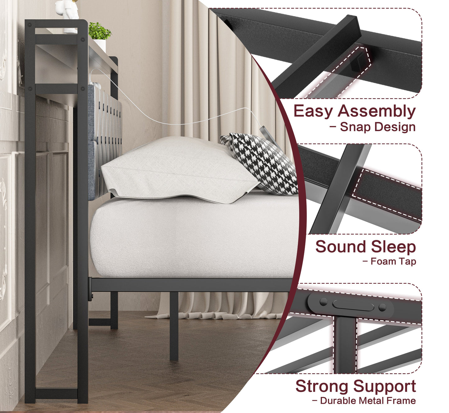 Walsunny Bed Frame with Led Light and Drawers Metal Platform Bed with Button Tufted Headboard Strong Metal Slats