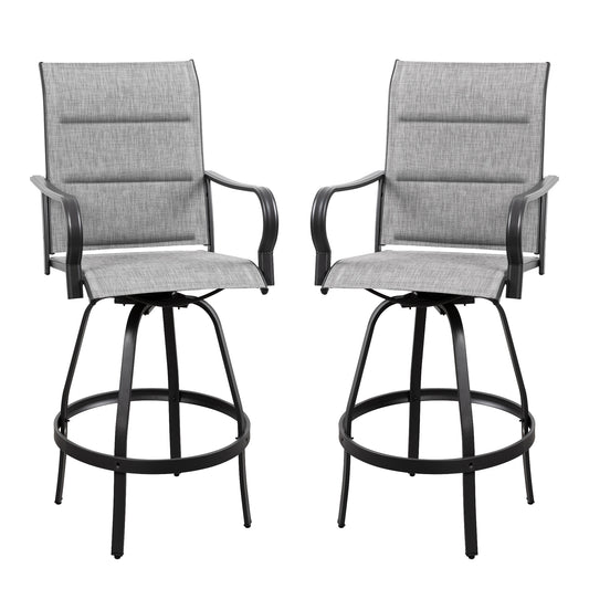 Walsunny 2 Piece Patio Swivel Bar Chairs, All Weather Metal Textile High Swivel Bar Stools Chairs, Outdoor High Top Bistro Set for Backyard, Lawn Garden, Balcony, Taupe