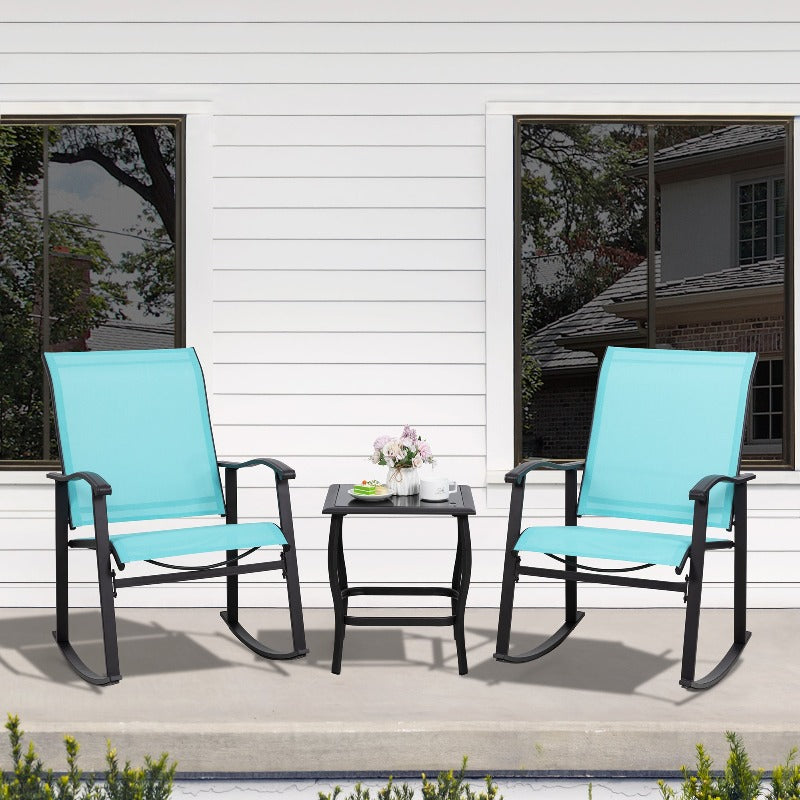 Walsunny Patio Furniture 3 Pieces Textilene Outdoor Bistro Rocking Chair Set