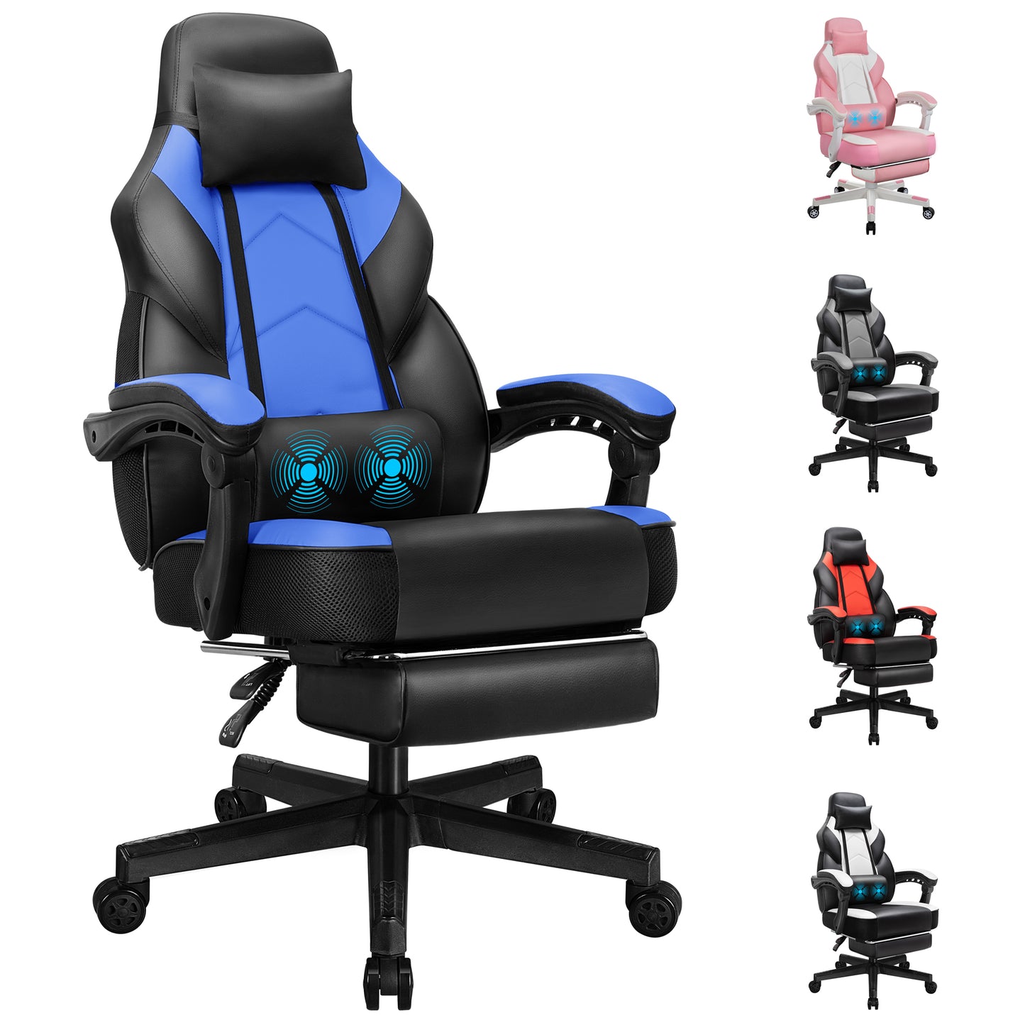 Walsunny Ergonomic Gaming Chair, Reclining Computer Gamer Chair with Footrest and Massage Lumbar, Swivel Racing Style Office Chair