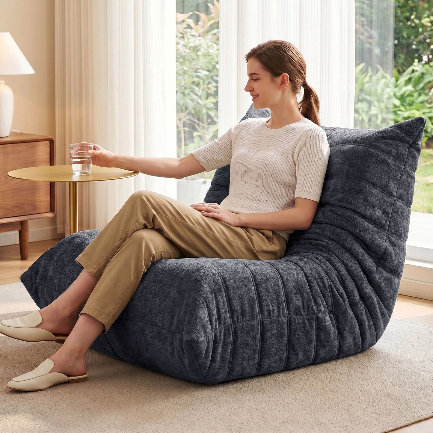 Walsunny Bean Bag Chair Memory Foam Bean Bag Sofa, Caterpillar Sofa, Lazy Sofa Chair Floor Sofa Couch Single Lounge Chair for Living Room, Bedroom, Office, Dorm, Black