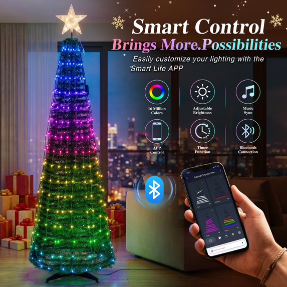 Walsunny 6FT Pop-Up Christmas Tree;Pre-Lit Christmas Tree with Bluetooth Connection and App Control for Indoor Holiday Decor,Outdoor Yard Decor