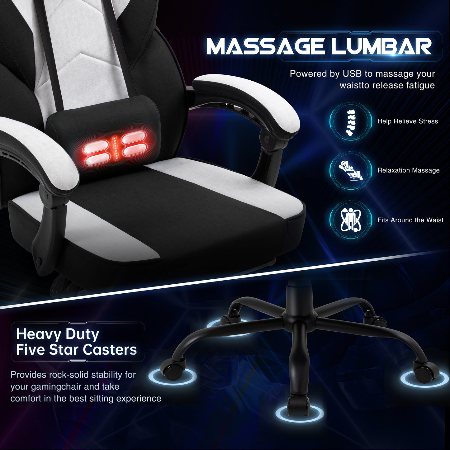 Walsunny Ergonomic Gaming Chair, Office Chair with High Back and Lumber Support, Swivel Racing Chair with Adjustable Pillows & Footrest