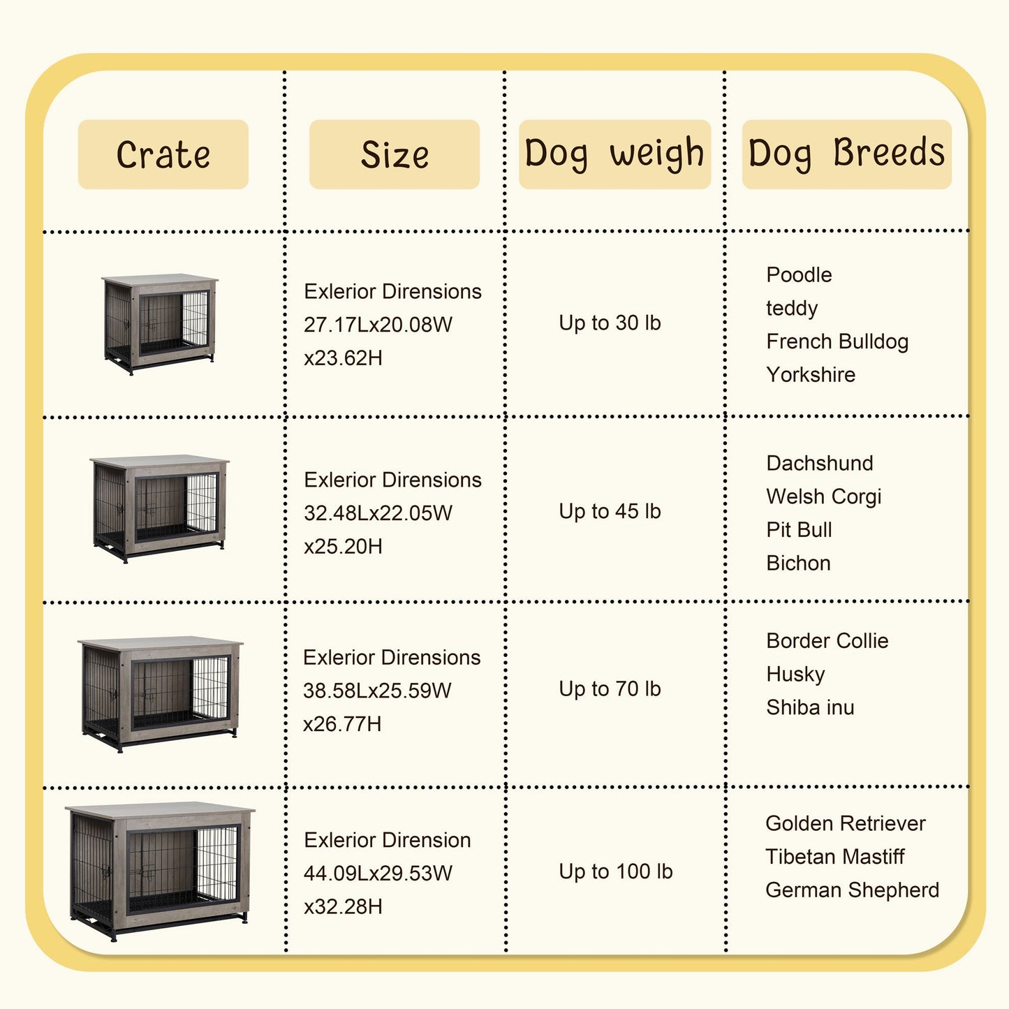 Walsunny Wooden Dog Crate Furniture,Double-Doors Kennel Indoor with Divider and Removable Tray,End Table Dog Crate for Decoration