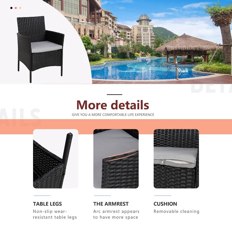 Walsunny Patio Furniture 3 Pieces/4 Pieces Outdoor Wicker Loveseat Set With Cushions#color_black