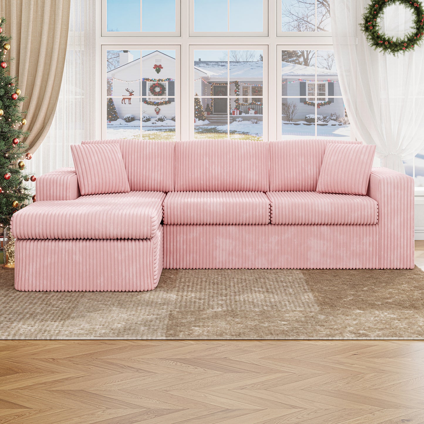 Walsunny 105" Boneless Couches for Living Room Modular Sectional Sofa L-Shape Couch with Oversized Chaise, Cloud Couch Deep Seat Memory Foam Upholstered for Bedroom, Plush Corduroy Fabric
