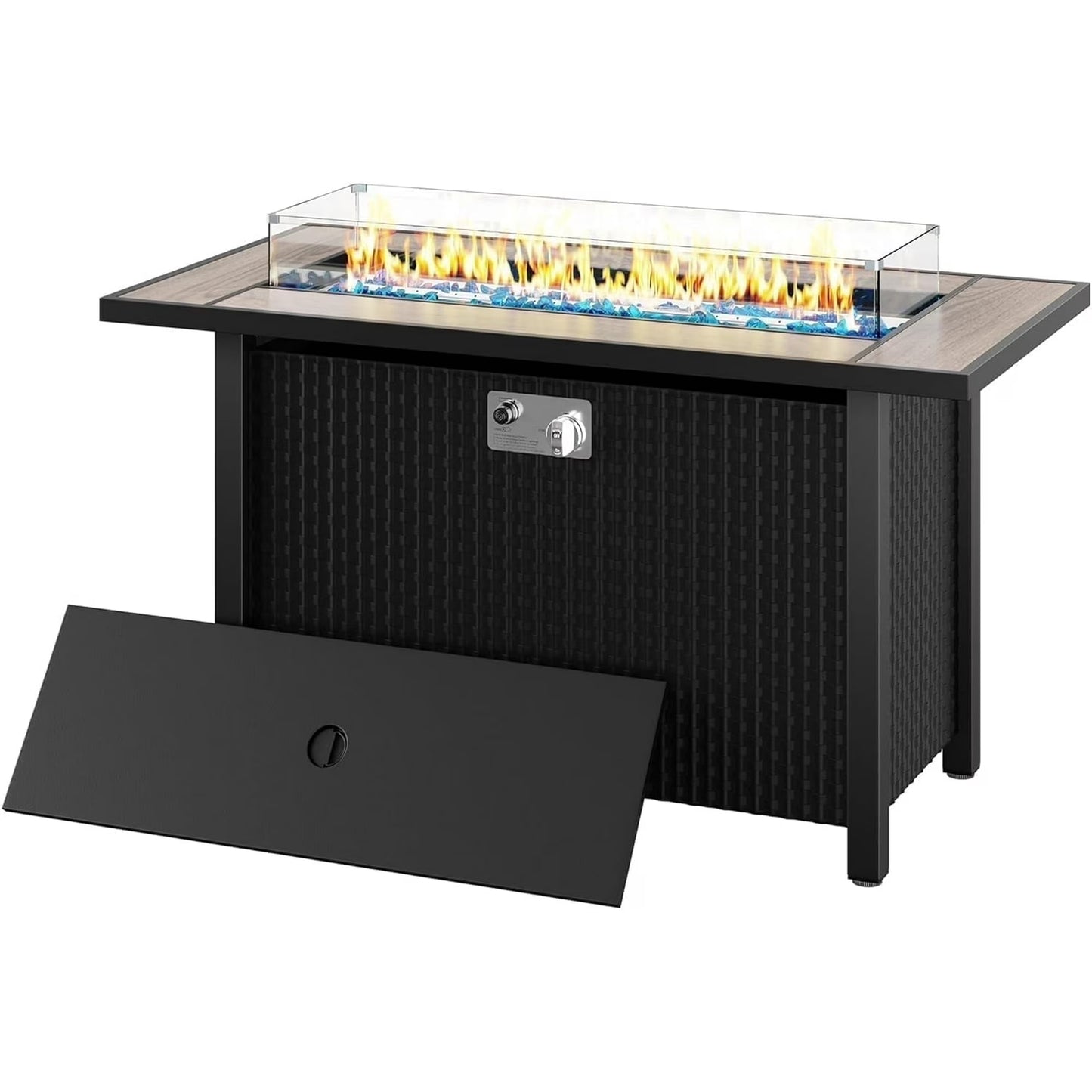 Walsunny 45" Propane Fire Pit Table 50,000 BTU Steel Gas Fire Pit with Removable Lid & Waterproof Cover and Tables
