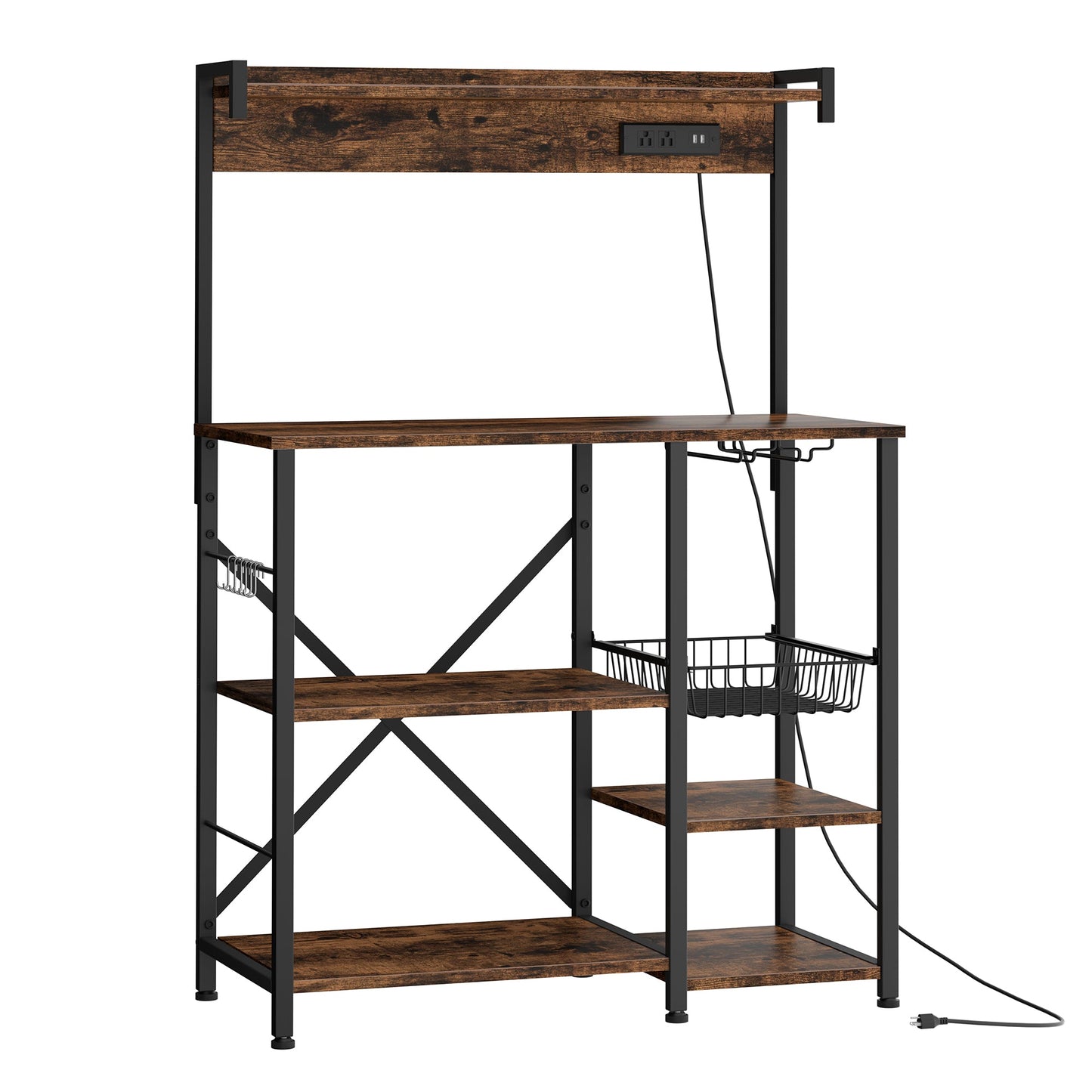 WALSUNNY Kitchen Bakers Rack with Power Outlet  Coffee Bar Table 4 Tiers