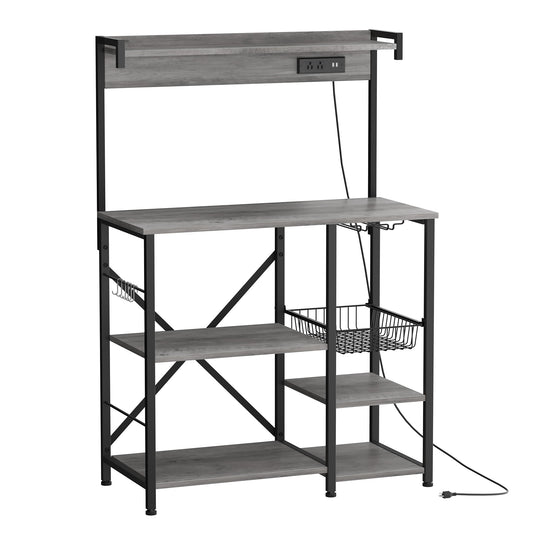 WALSUNNY Kitchen Bakers Rack with Power Outlet  Coffee Bar Table 4 Tiers