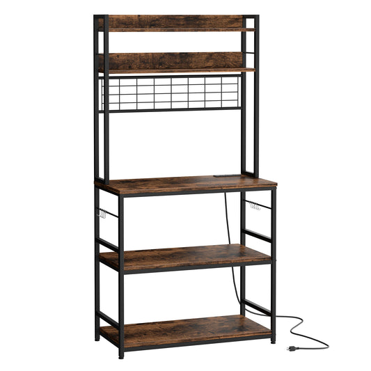 Walsunny Kitchen Bakers Rack with Power Outlet, Coffee Bar Table 3Tiers （Clearance）