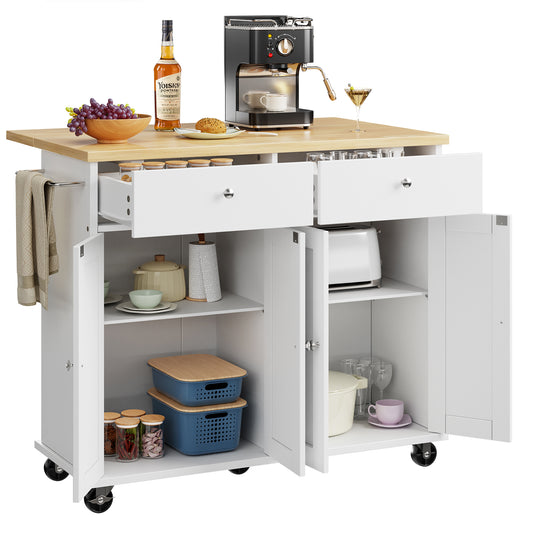 Walsunny Kitchen Islands Carts with Drop Leaf Table 2 Drawers 5 Wheels 4 Magnetic Doors Rolling Storage Cabinet