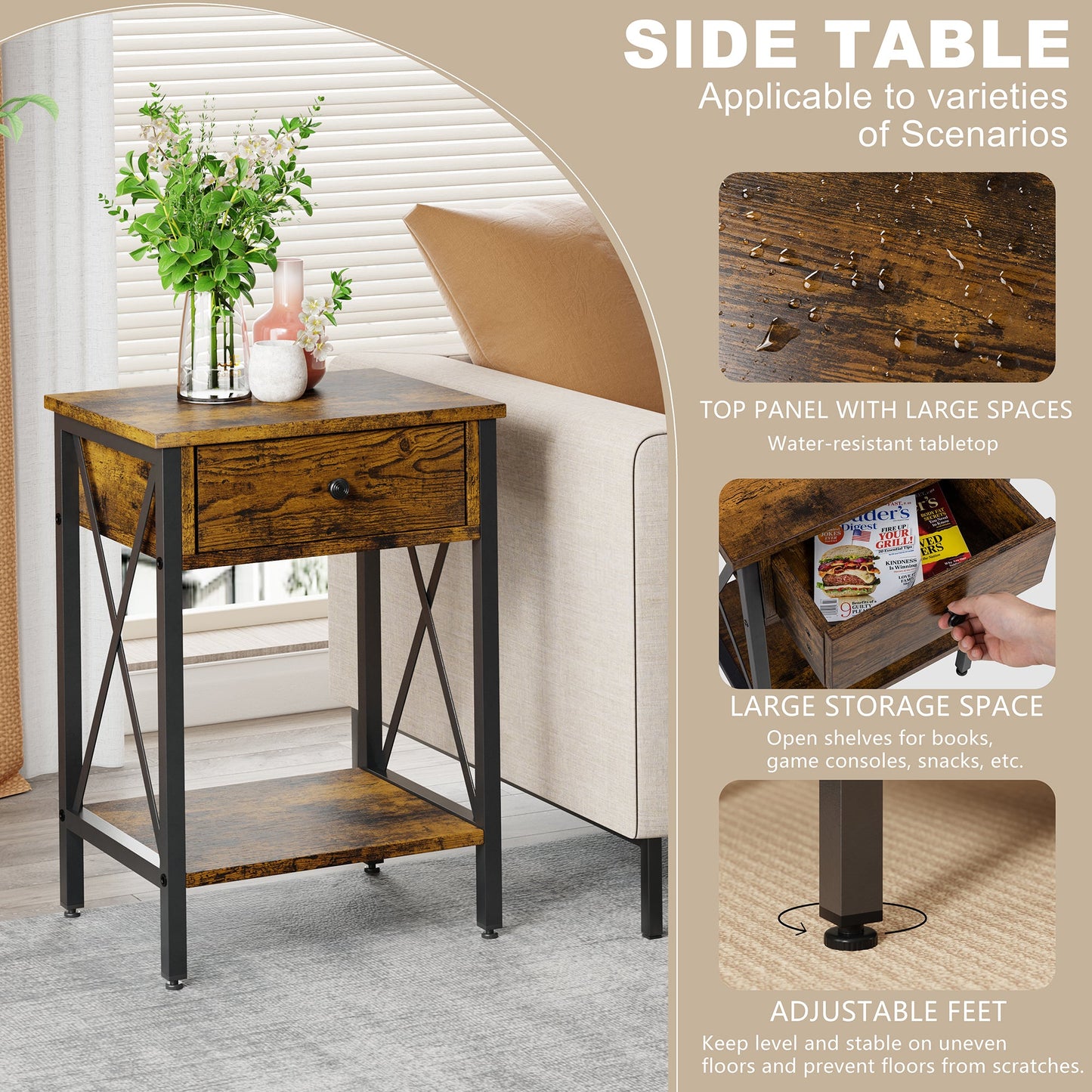Walsunny Bedside Table & Nightstand