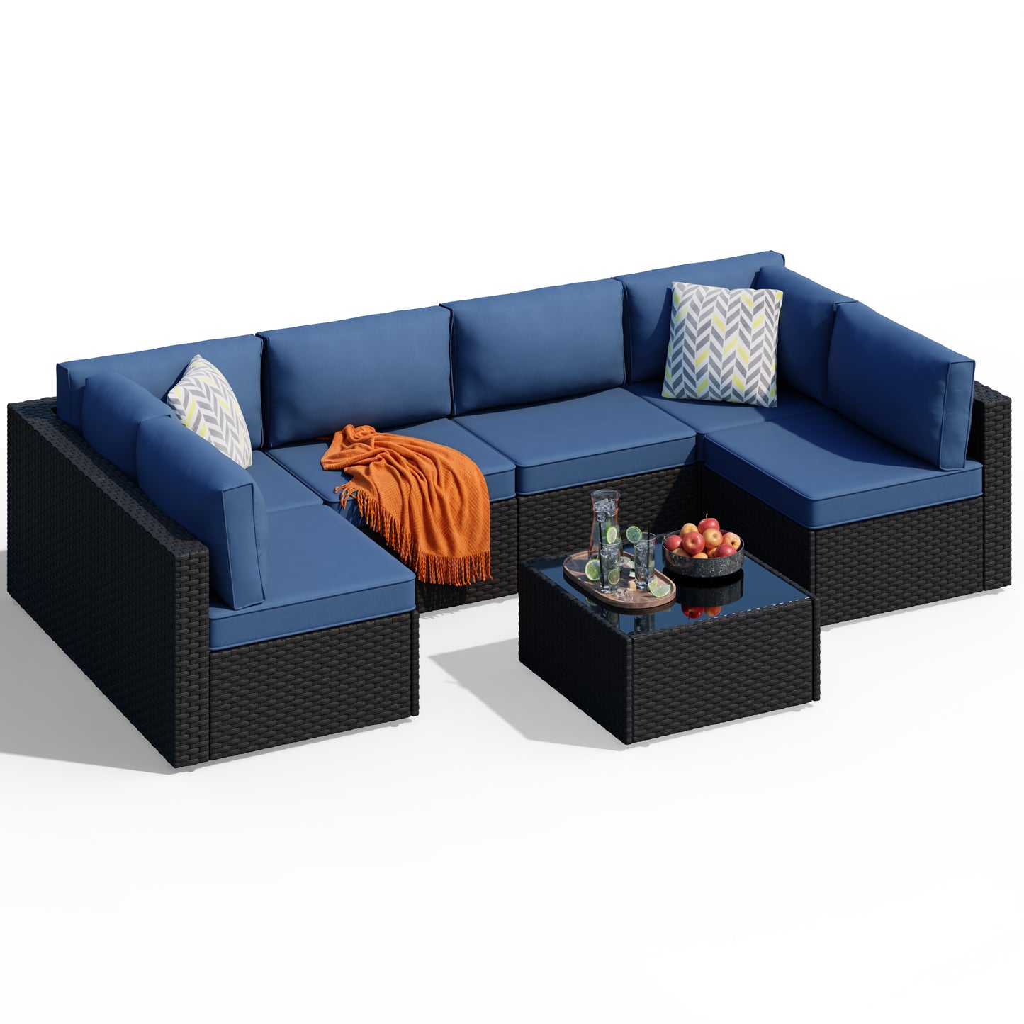 Walsunny 15 Pieces Patio Wicker Rattan Fire Pit Furniture Conversation Sets with Outdoor Sectional Sofa,45" Gas Propane Fire Pit Table,Glass Coffee Table