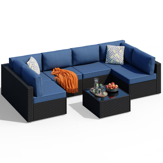Walsunny 15 Pieces Patio Wicker Rattan Fire Pit Furniture Conversation Sets with Outdoor Sectional Sofa,45" Gas Propane Fire Pit Table,Glass Coffee Table