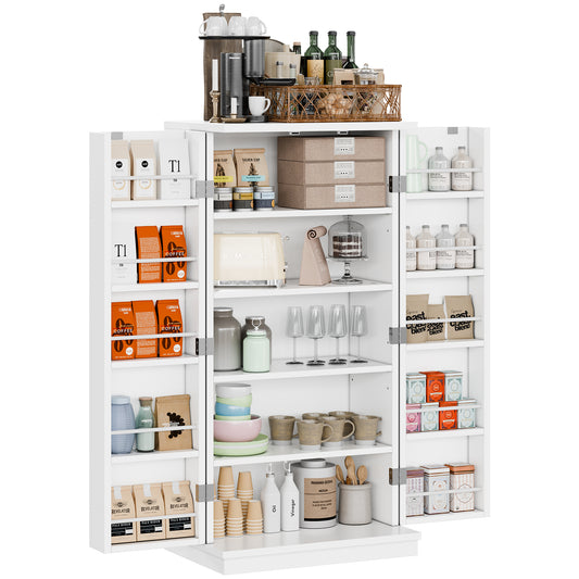 Meilocar 47in Kitchen Pantry Cabinet, Wood Kitchen Storage Pantry Cabinets Freestanding Pantries Cabinets with Doors & Adjustable Shelves, White