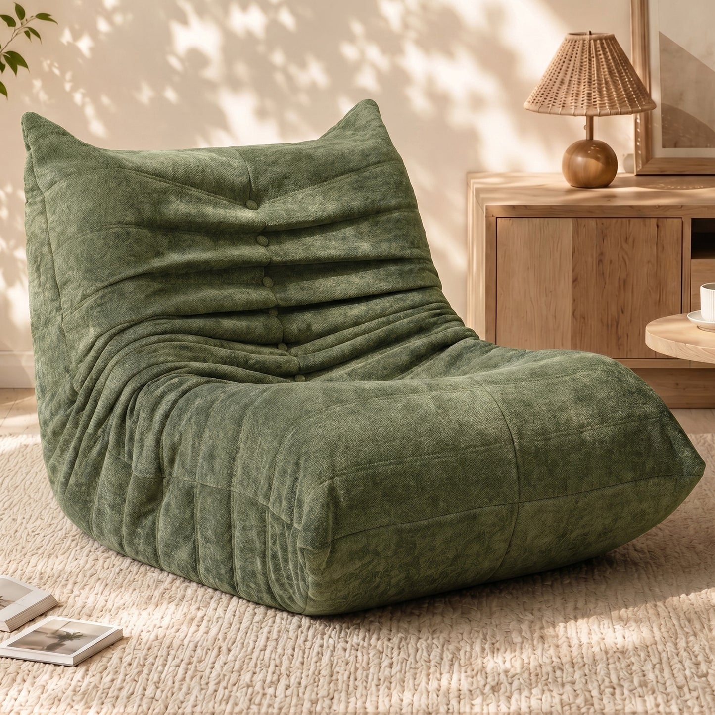 Walsunny Bean Bag Chair Memory Foam Bean Bag Sofa, Caterpillar Sofa, Lazy Sofa Chair Floor Sofa Couch Single Lounge Chair for Living Room, Bedroom, Office, Dorm, Black