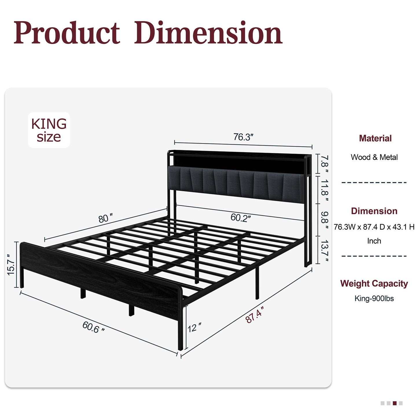 Walsunny Bed Frame with Led Light and Drawers Metal Platform Bed with Button Tufted Headboard Strong Metal Slats