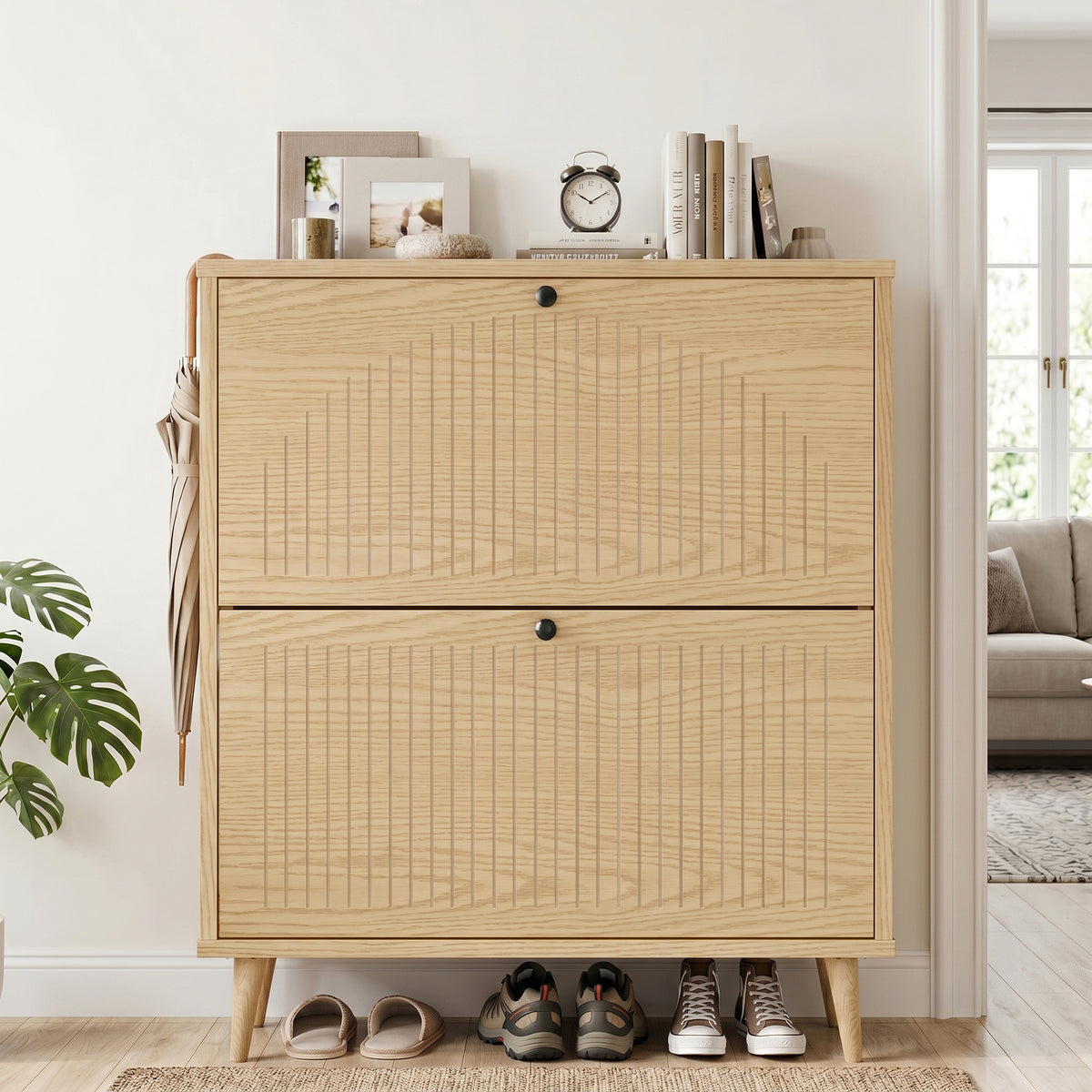 Walsunny Shoe Storage Cabinet with Flip Drawers, Slim Shoe Organizer Cabinet with Adjustable Shelves Wood Shoe Cabinet for Entryway