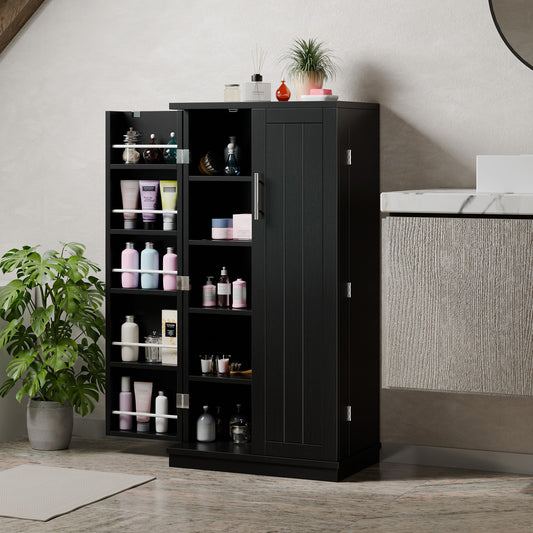 Walsunny 47" Kitchen Pantry Storage Cabinet with Adjustable Shelves, Racks and Doors Freestanding Kitchen Hutch Cupboard Black