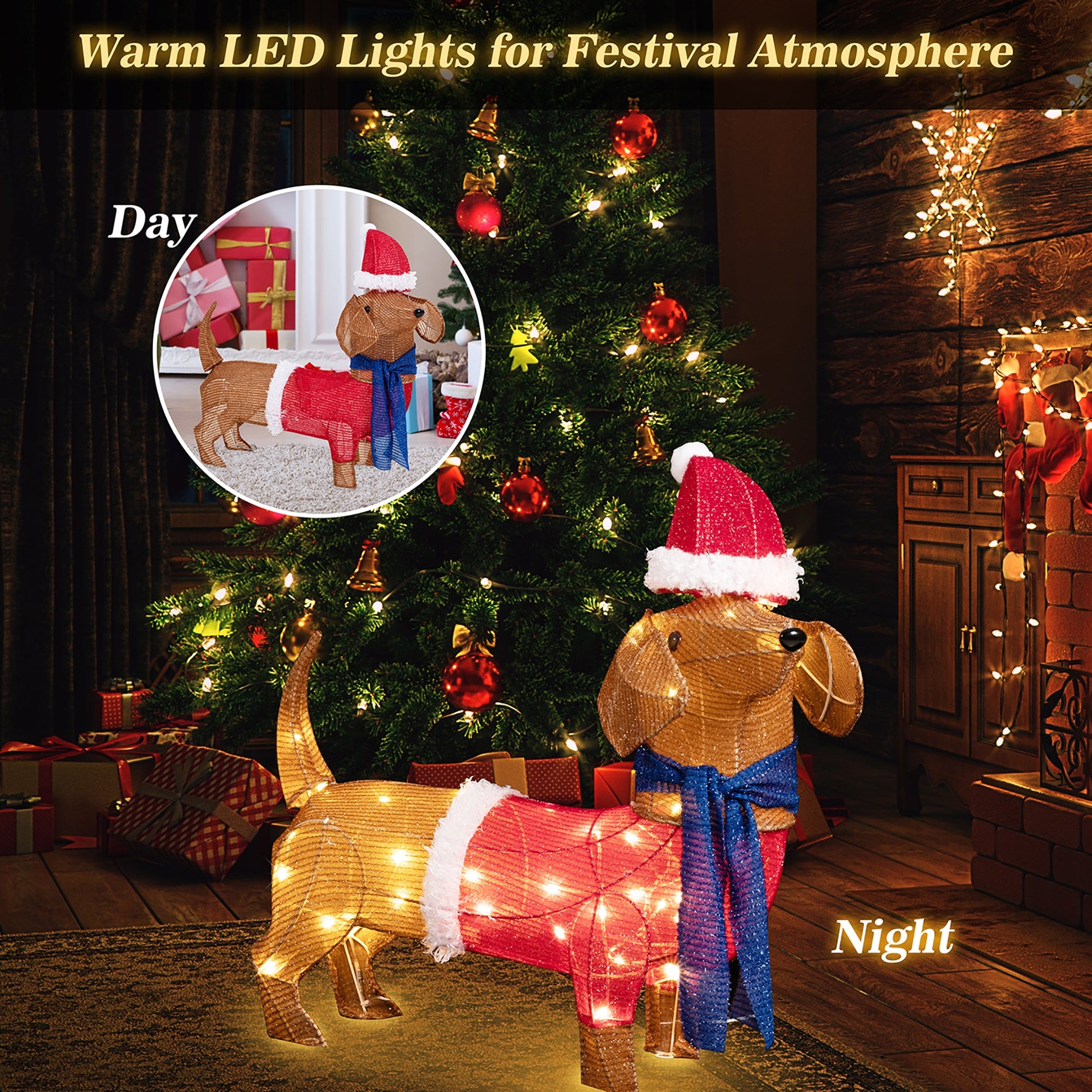 Walsunny LED Lighted Christmas Tinsel Wiener Dog, Yard Lights