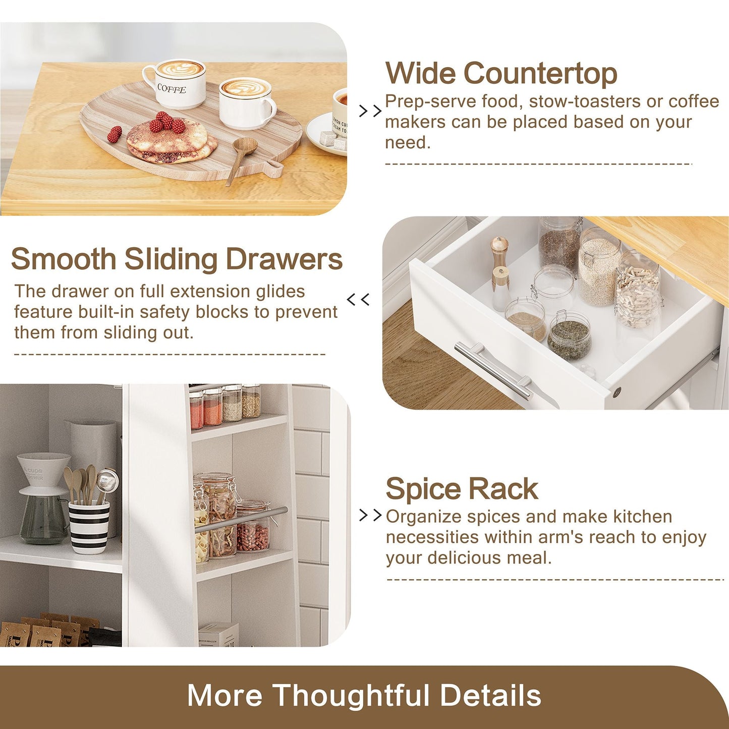 Walsunny Kitchen Island Rolling Cart with Storage Cabinet, Coffee Bar