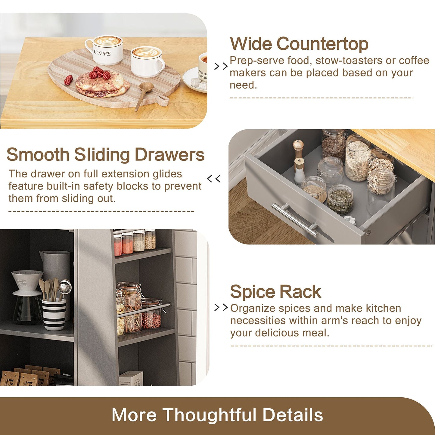Walsunny Kitchen Island Rolling Cart with Storage Cabinet, Coffee Bar