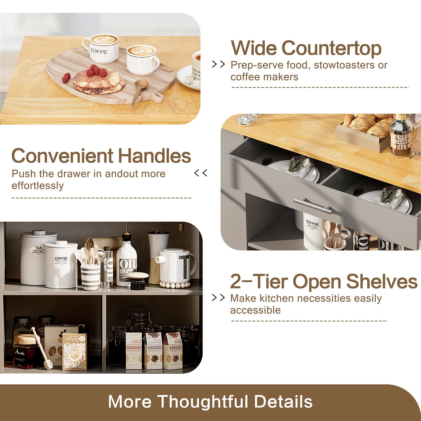 Walsunny Kitchen Island on Wheels with Storage Cabinet, Rolling Cart Kitchen Storage Organizer with/3 Side Spice Rack, 2 Tier Open Shelf for Kitchen