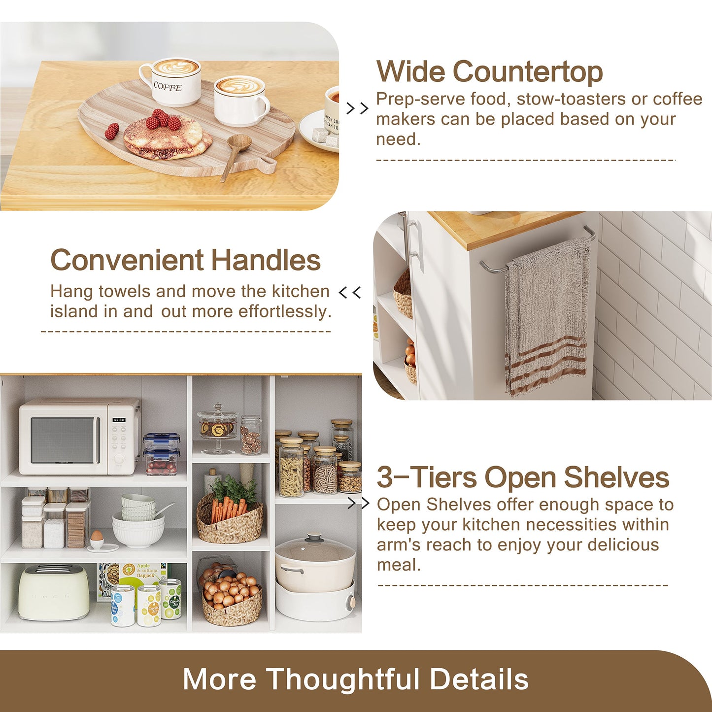 Walsunny 47.2" Large Kitchen Cabinet with Open Shelves, Kitchen Island