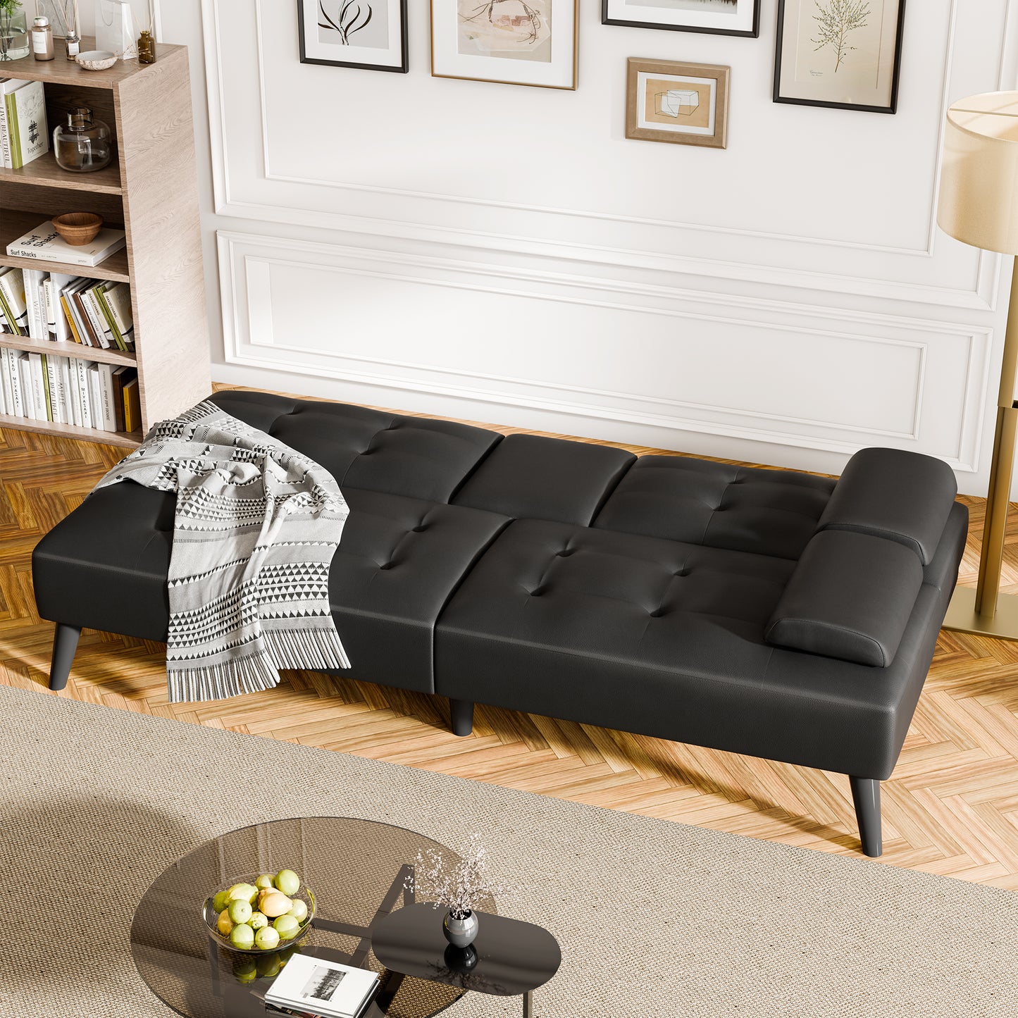 Walsunny 64" Sofa Bed Futon Couches, Folding Loveseat Recliner with 3-Angle Adjustment, Removable Arms 2 Cup Holders for Small Spaces,Gray