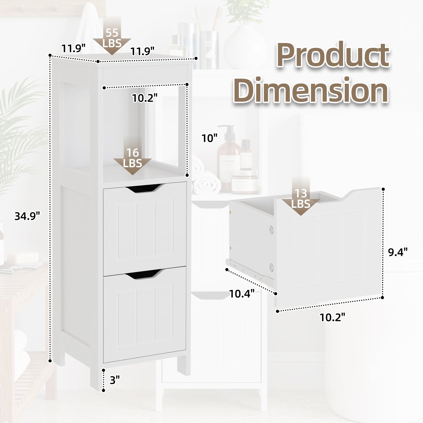 Walsunny Bathroom Storage Cabinets Floor Cabinet Organizer Freestanding Narrow Cabinet with Drawer Open Shelf for Bathroom Laundry